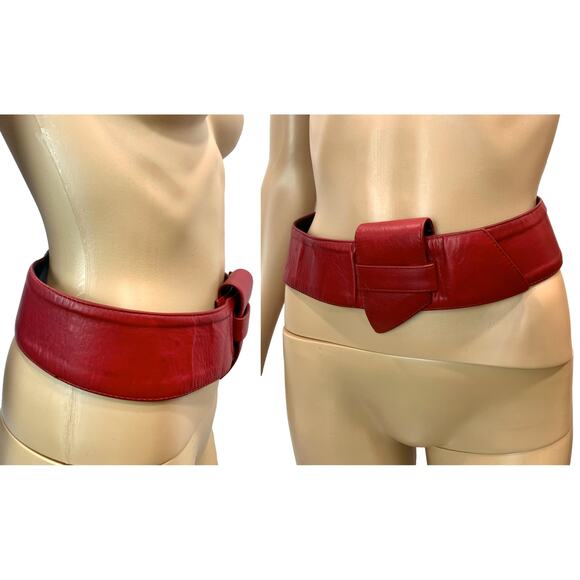 80s Red Leather Wide Waist Belt Avant Garde Fiocchi Italy Snaps main image 13